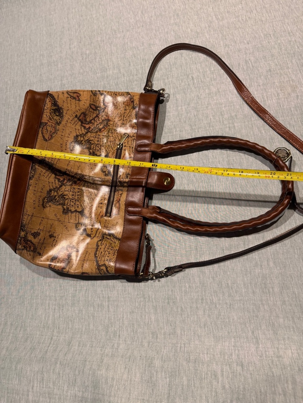 Patricia Nash Map Print Leather Tote in Tan and Brown - Picture 10 of 13
